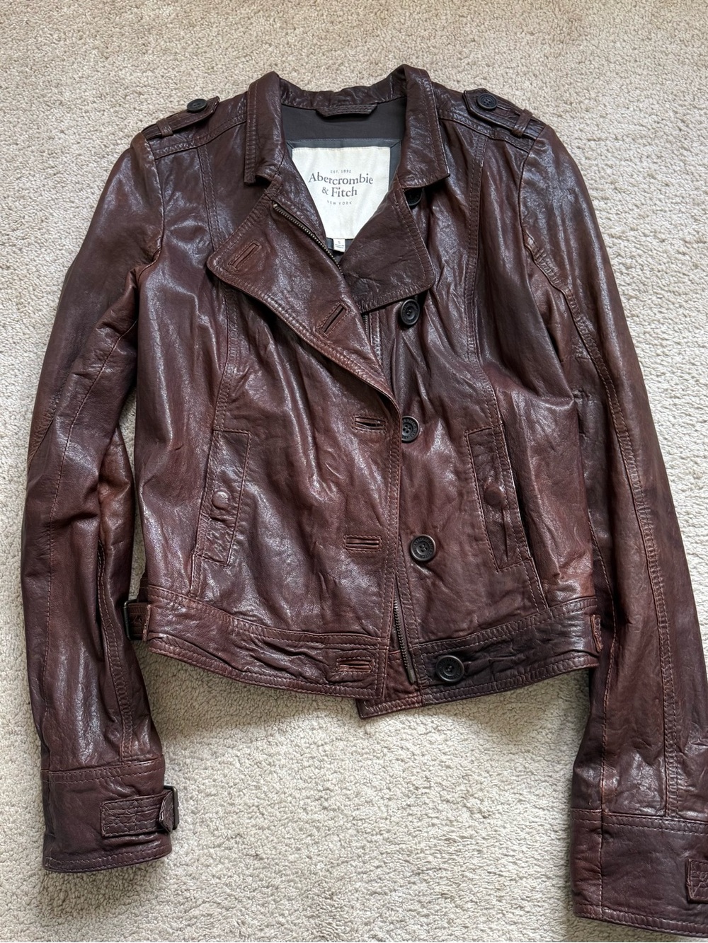 Abercrombie & Fitch Women's Dark Brown Leather Moto Jacket